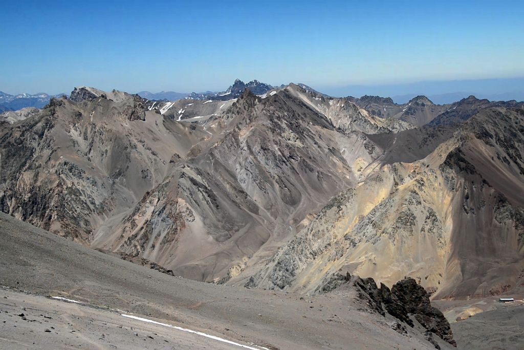 10 Cerro de los Dedos And Cerro Matienzo On Left With Plaza Canada Camp 1 Lower Right Of Centre From The Aconcagua Descent To Plaza de Mulas